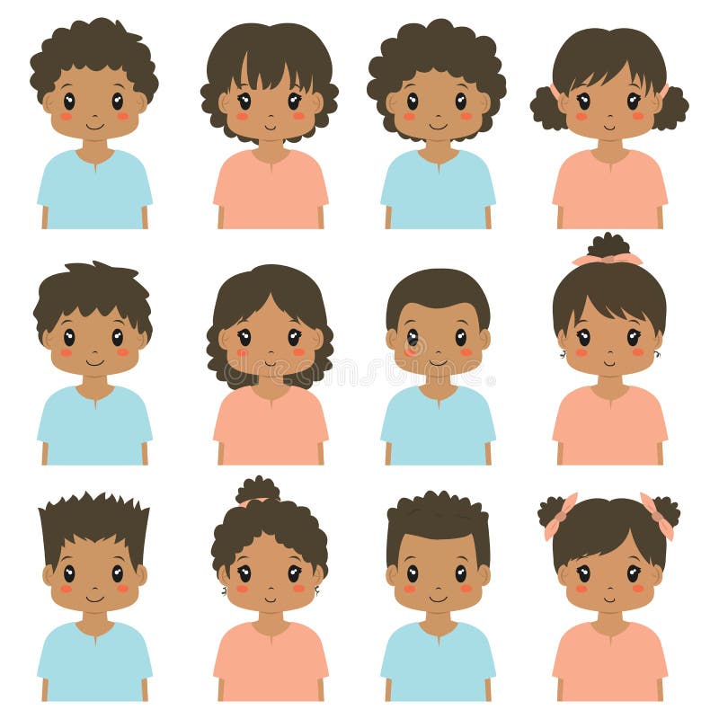 Nette Afroamerikaner-Kinderhalbe Körper-Avatara-Vektor-Sammlung vektor abbildung