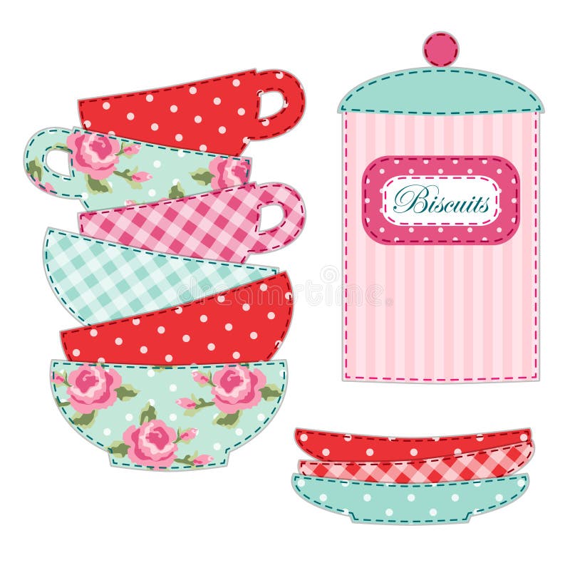 Cute applique of tea cups and stuff as retro elements for tea party for your decoration. Cute applique of tea cups and stuff as retro elements for tea party for your decoration