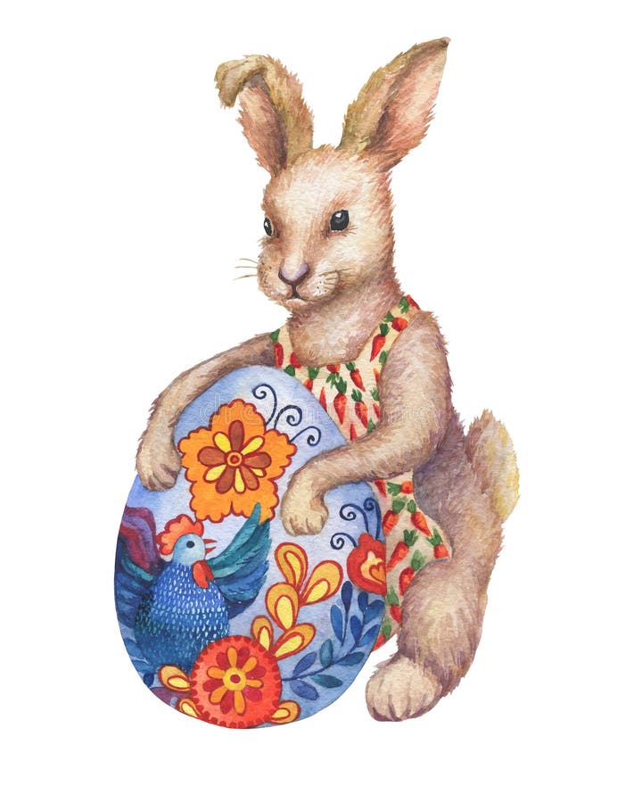 Nette braune Ostern-Häschenzeichentrickfilm-figur mit Ostern färbte Ei vektor abbildung