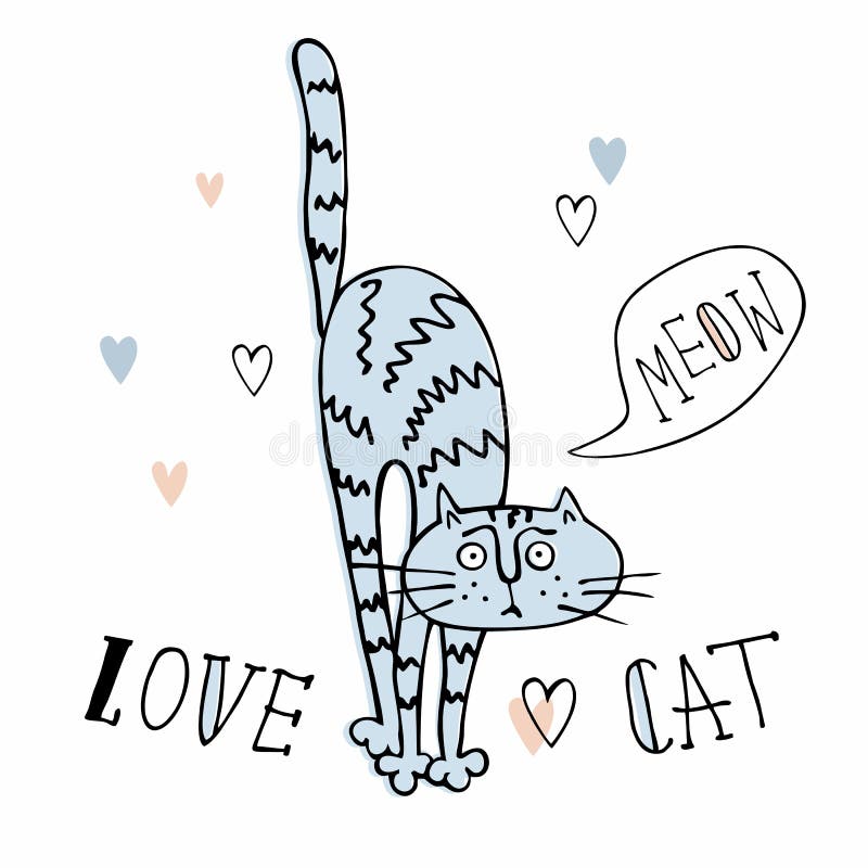 Nette Gekritzelkatze in einer netten Art Gestreifter Hintergrund Vektor vektor abbildung