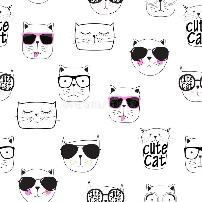 Nette Handdrawn Cat Seamless Pattern Vector Illustration lizenzfreie abbildung Nette Handdrawn Cat Seamless Pattern Vector Illustration lizenzfreie abbildung