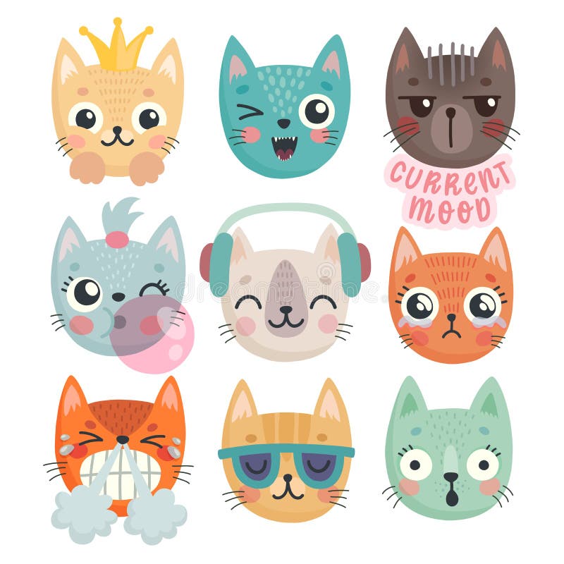 Cute kittens. Characters with different emotions - joy, anger, happines and others. Vector illustration. - Vector illustration. Cute kittens. Characters with different emotions - joy, anger, happines and others. Vector illustration. - Vector illustration
