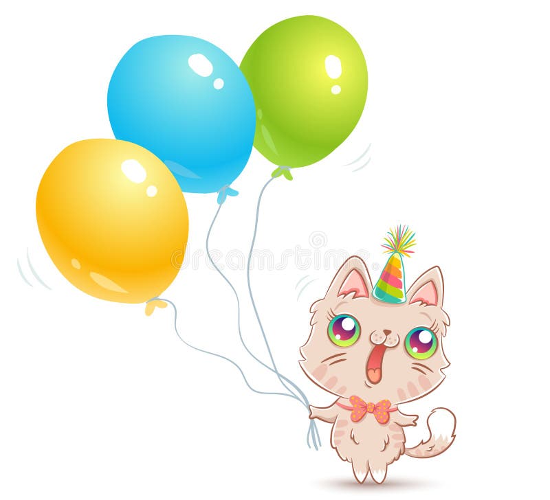 Nette Katze mit Ballonen stock abbildung Nette Katze mit Ballonen stock abbildung