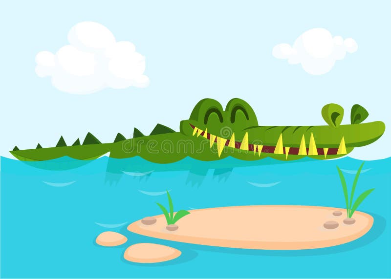 Nette Krokodileidechsen-Karikaturschwimmen Vektorcharakterillustration für Kinderbuch stock abbildung Nette Krokodileidechsen-Karikaturschwimmen Vektorcharakterillustration für Kinderbuch stock abbildung
