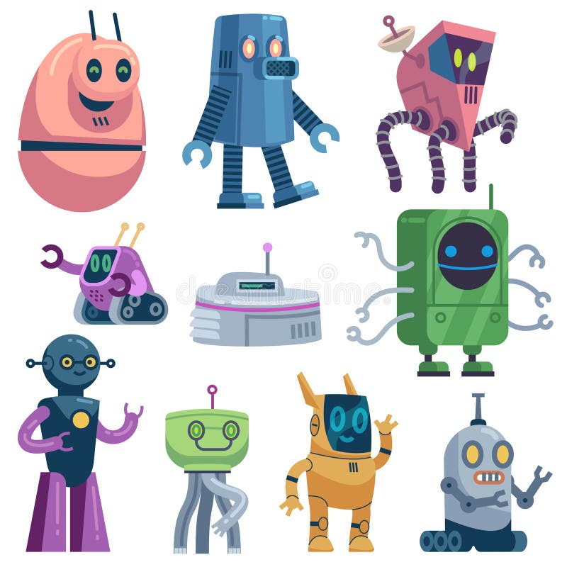 Nette Roboter Bunte futuristische Robotercomputerspielwaren, Robotertransformator, androider behilflicher Hüter der modernen Tech lizenzfreie abbildung