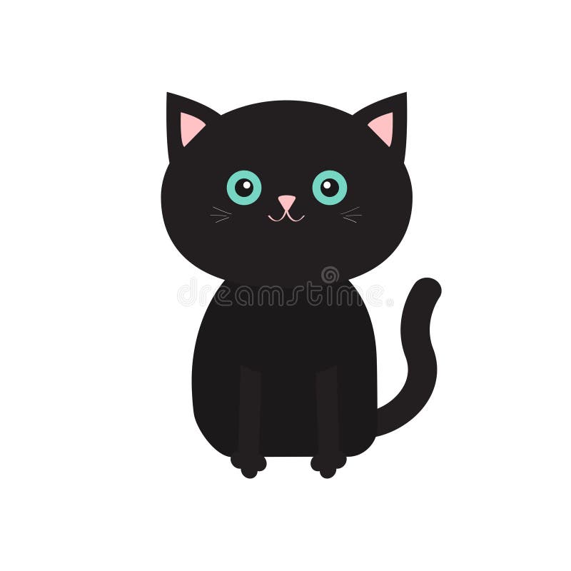 Nette Sitzenschwarz-Karikaturkatze mit dem Schnurrbartbart Lustiger Charakter Weißer Hintergrund Flaches Design stock abbildung