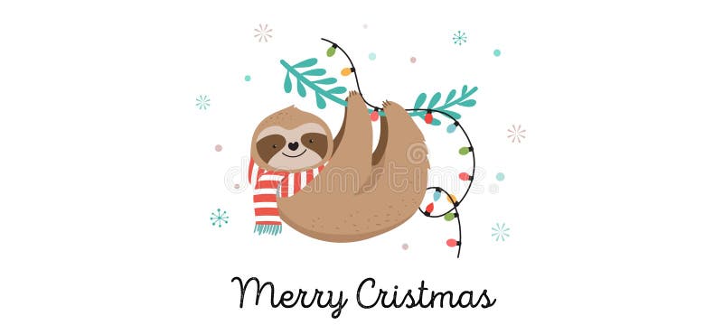 Cute sloths, funny Christmas illustrations with Santa Claus costumes, hat and scarfs, greeting cards set - stock vector banner. Cute sloths, funny Christmas illustrations with Santa Claus costumes, hat and scarfs, greeting cards set - stock vector banner