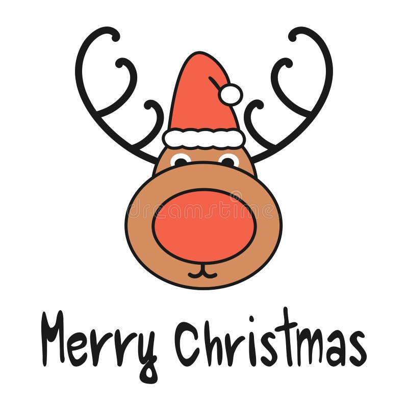 Nette Vektor-Grußkarte der frohen Weihnachten der Karikatur Hand gezeichnete mit Ren mit Sankt-` s Hut vektor abbildung Nette Vektor-Grußkarte der frohen Weihnachten der Karikatur Hand gezeichnete mit Ren mit Sankt-` s Hut vektor abbildung
