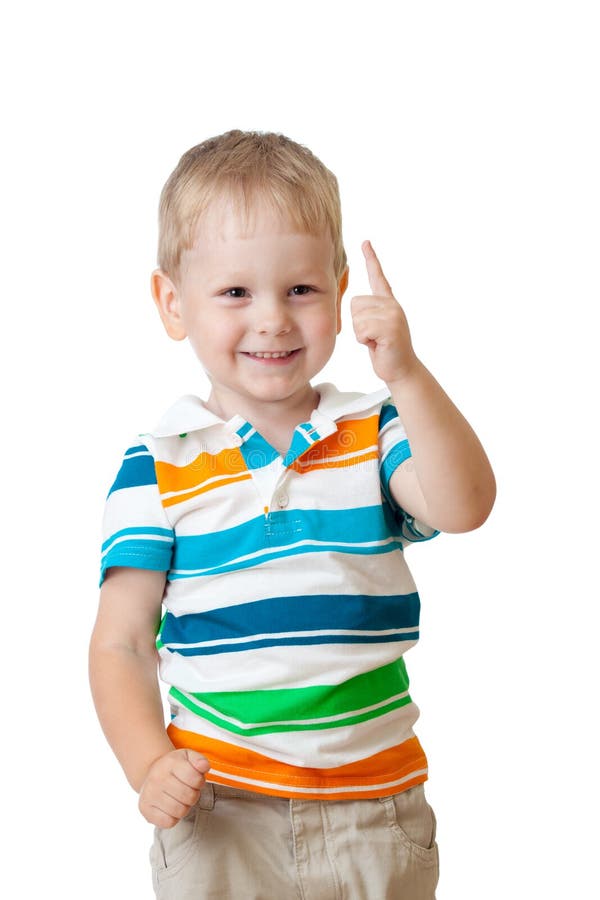 Netter freundlicher Kindjunge mit dem Finger oben lizenzfreie stockfotos Netter freundlicher Kindjunge mit dem Finger oben lizenzfreie stockfotos