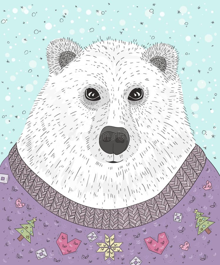 Netter Hippie-Eisbär mit Weihnachtsstrickjacke lizenzfreie abbildung Netter Hippie-Eisbär mit Weihnachtsstrickjacke lizenzfreie abbildung