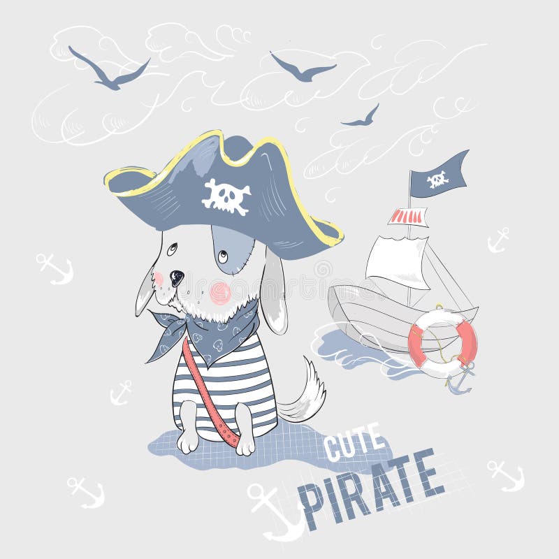 Netter Piratenhund und -schiff mit Slogan stock abbildung Netter Piratenhund und -schiff mit Slogan stock abbildung