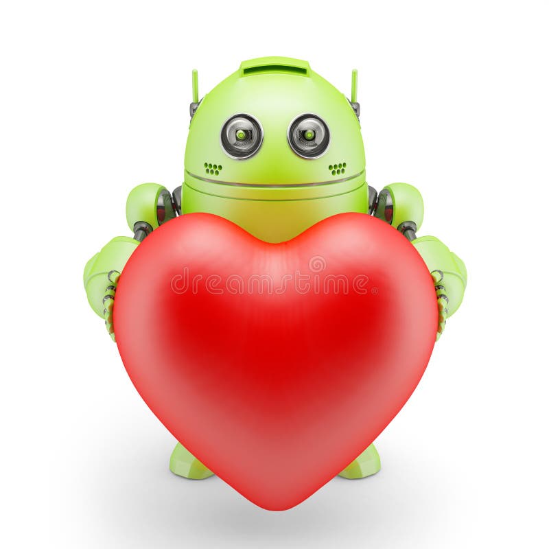 Netter Roboter mit großem rotem Herzen vektor abbildung