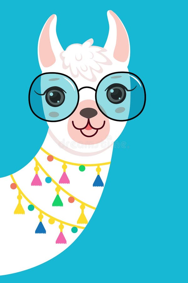 Netter Weißer Lama Lama-Kopf in Der Sonnenbrille Vektor Abbildung