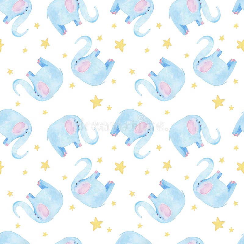 Nettes Elefantmuster Nahtloser Aquarellhintergrund mit blauer Elefantzeichentrickfilm-figur Minimales Baby- oder Kinderdruckdesig lizenzfreie abbildung Nettes Elefantmuster Nahtloser Aquarellhintergrund mit blauer Elefantzeichentrickfilm-figur Minimales Baby- oder Kinderdruckdesig lizenzfreie abbildung