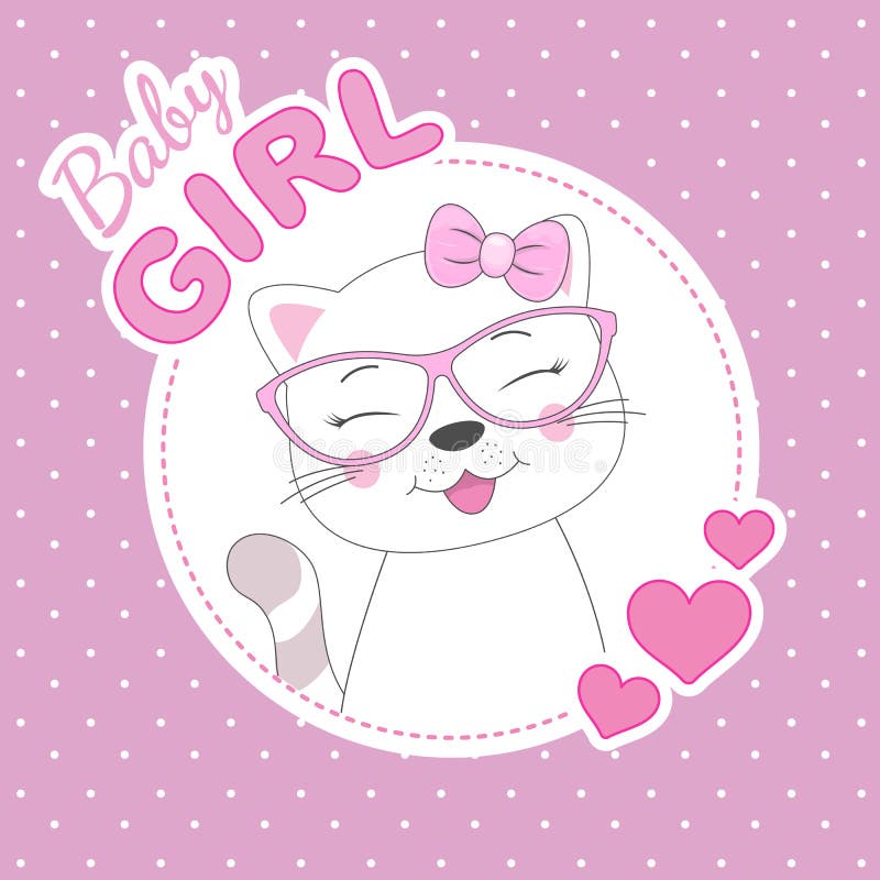 Nettes Katzenbaby der Grußkarte in den Gläsern Entzückendes Miezekatzebaby lokalisiert in einem rosa Hintergrund vektor abbildung Nettes Katzenbaby der Grußkarte in den Gläsern Entzückendes Miezekatzebaby lokalisiert in einem rosa Hintergrund vektor abbildung