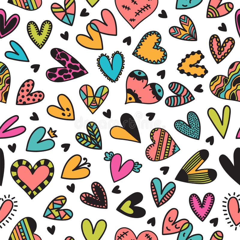 Nettes nahtloses Muster mit Hand gezeichneten Herzen Nette Gekritzelelemente Hintergrund für Heirat oder Valentinsgruß ` s Tagesd