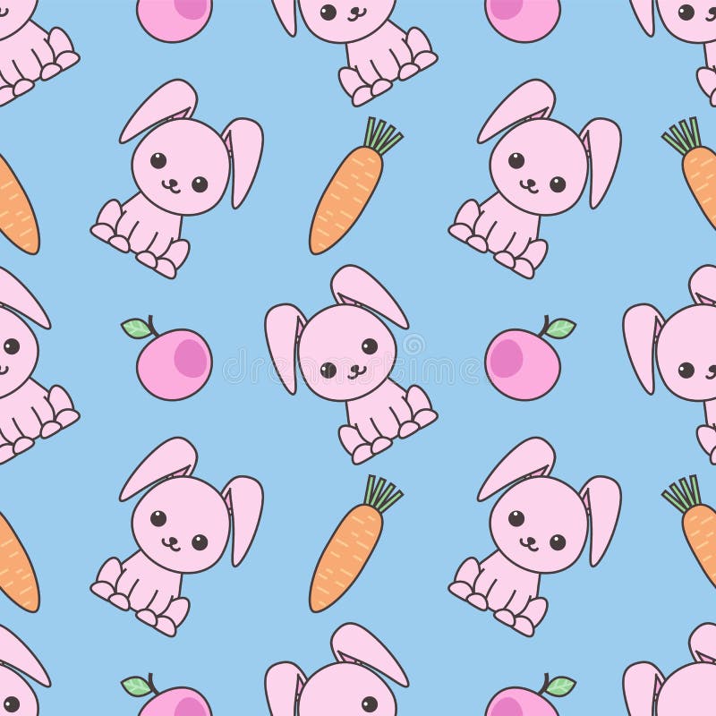 Nettes nahtloses Muster mit lustigen Kaninchen der Karikatur Kindischer Hintergrund Vektor kawaii Illustration vektor abbildung Nettes nahtloses Muster mit lustigen Kaninchen der Karikatur Kindischer Hintergrund Vektor kawaii Illustration vektor abbildung