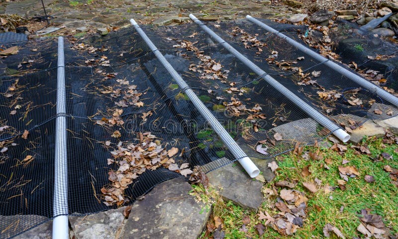 Netting covering a koi pond