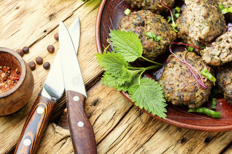 Nettle cutlets in the oven stock photo. Image of food - 181602844