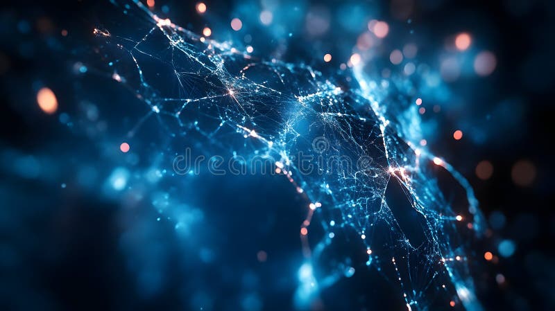 Network of Blue Glowing Connections with Orange Dots royalty free illustration