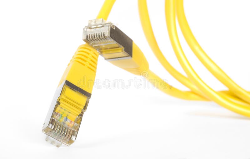 Yellow network cable,close up, on white background