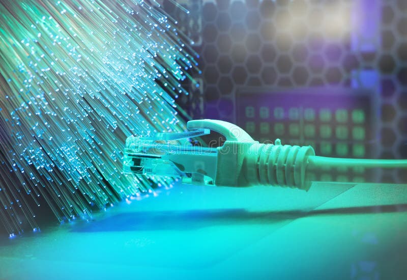 Network cables closeup with fiber optical royalty free stock photos