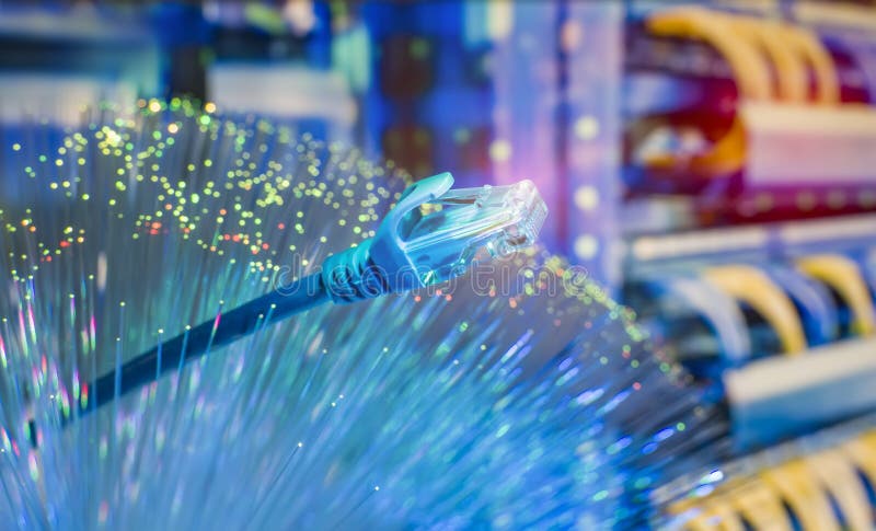Network cables with fiber optical stock images