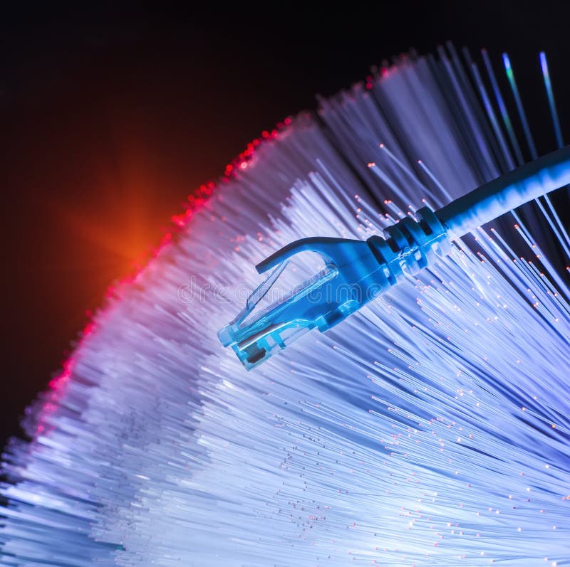 Network cables with fiber optical technology background,Communication Concept stock photo