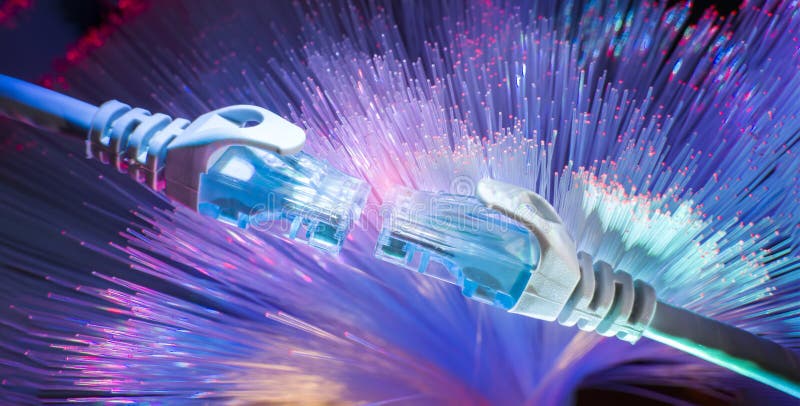 Network cables with fiber optical technology background royalty free stock photos