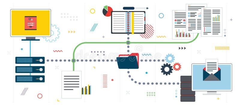 Network computers, cloud computing and data server vector illustration
