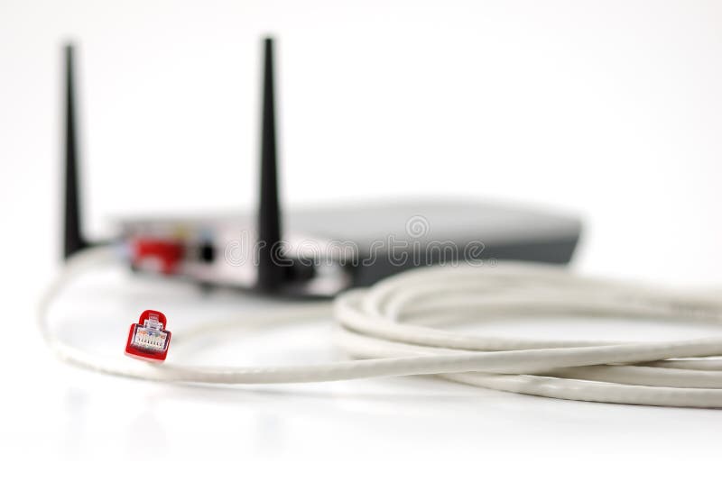 Wireless and wired network connection. Shallow DOF. Focused red connector.