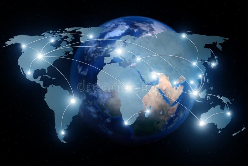 Network connection partnership and world map. Network connection technology concept (Elements of this image furnished by NASA). Global network connection map stock images, royalty-free photos and pictures