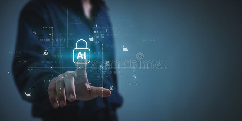 Network cybersecurity and privacy using artificial intelligence to safeguard data. AI technology is being used by a businessman to protect data management and information to cyberattacks. Shield artificial intelligence stock images, royalty-free photos and pictures