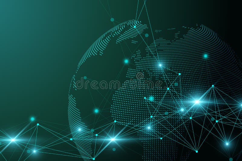 Network and data exchange over planet earth in space. Virtual Graphic Background Communication with World Globe vector illustration