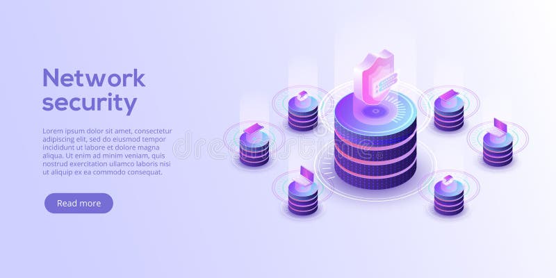 Network data security isometric vector illustration. Online server protection system concept with datacenter or stock illustration Network data security isometric vector illustration. Online server protection system concept with datacenter or stock illustration