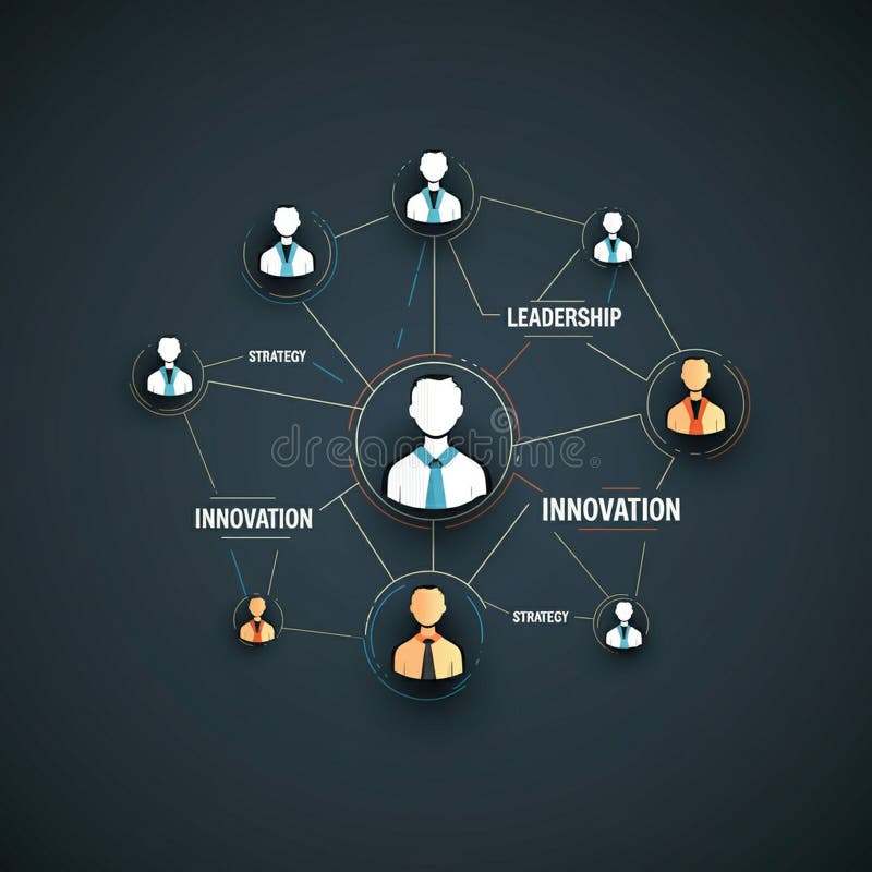 Network diagram depicting interconnected circles with faceless figures. The central stock illustration