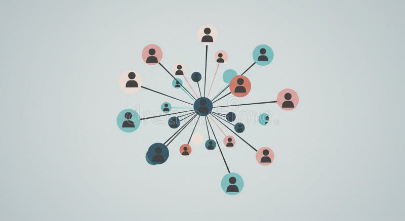 A network diagram displays interconnected nodes using lines. Each node represents vector illustration