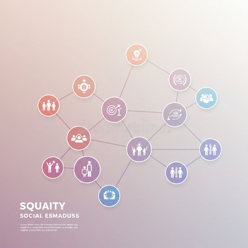 A network diagram with interconnected circular nodes, each containing simple whit royalty free illustration