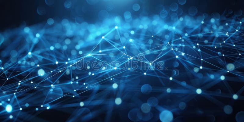 Network of Dots and Lines on Blue Background. A blue background with a complex network of dots and lines interconnected in a grid-like pattern. The dots are strategically placed at intersecting points of the lines, creating a futuristic and technical visual. AI generated