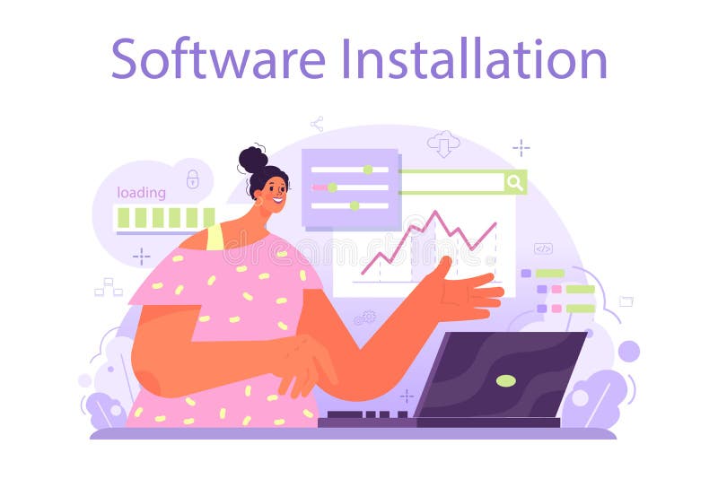 Network engineer concept. Specialist setting up, developing stock illustration