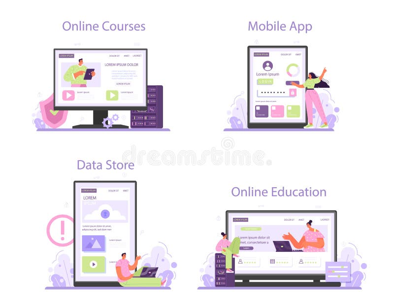 Network engineer online service or platform set. Specialist setting up vector illustration