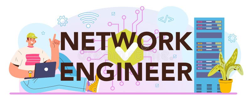 Network engineer typographic header. Specialist setting up stock illustration