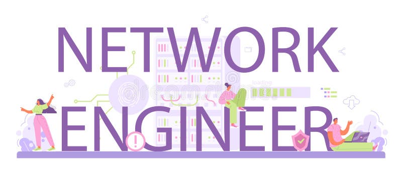 Network engineer typographic header. Specialist setting up, developing royalty free illustration