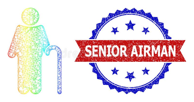 Net Gentleman Mesh Icon with Spectral Gradient and Grunge Bicolor Senior Airman Stamp Seal royalty free illustration
