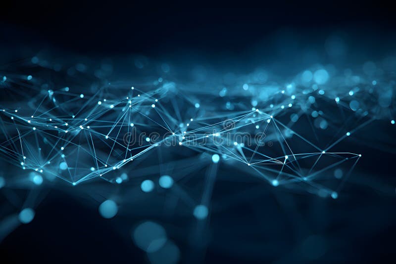 Network of glowing blue lines and points creating a digital landscape at night vector illustration