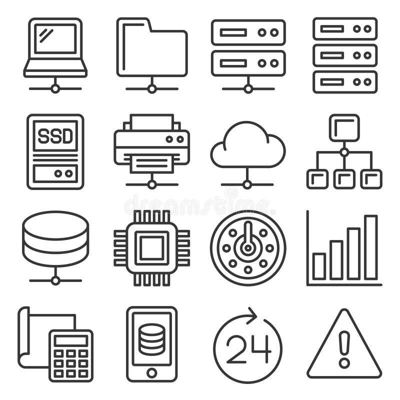 Network and Hosting Icons Set on White Background. Line Style Vector stock illustration