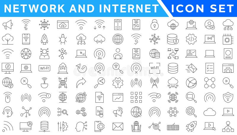Network and Internet outline icons. linear icon collection for online, computer, network, website, server, web design, hardware royalty free illustration