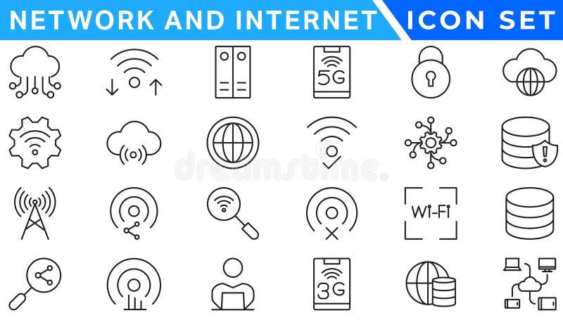 Network and Internet outline icons. linear icon collection for online, computer, network, website, server, web design, hardware royalty free illustration