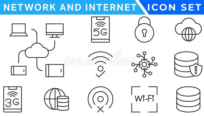 Network and Internet outline icons. linear icon collection for online, computer, network, website, server, web design, hardware royalty free illustration
