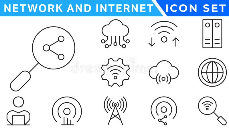 Network and Internet outline icons. linear icon collection for online, computer, network, website, server, web design, hardware vector illustration